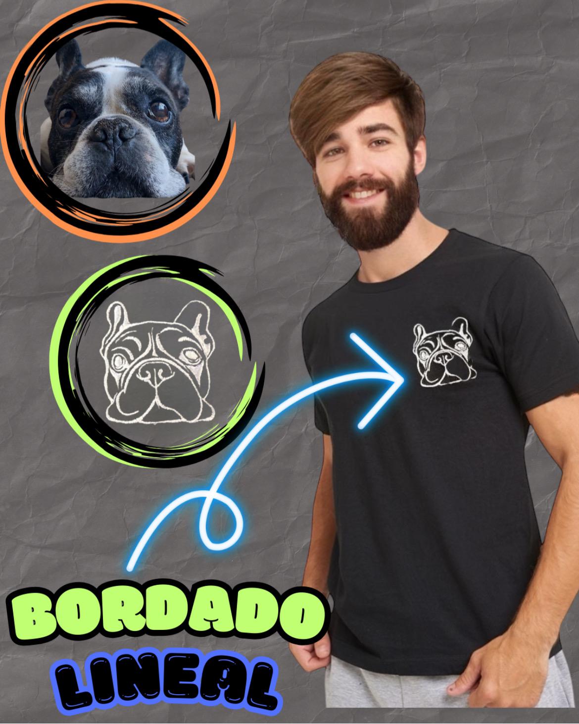 Remera Unisex Bordado con Retrato de Mascota Lineal (Manga Corta)
