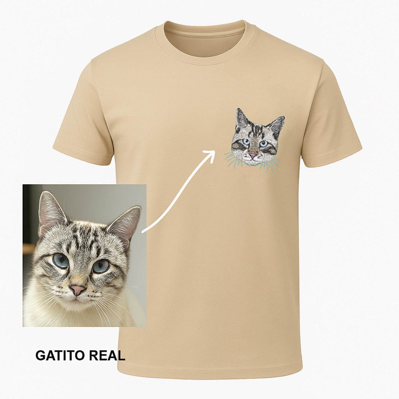 Remera Unisex Bordada con Retrato de Mascota (a Color) (Manga Corta)