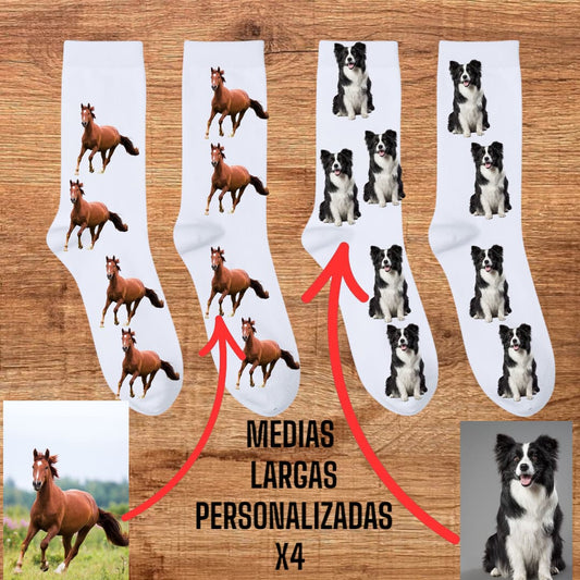 Medias Largas Con las Cara de Tu Mascota x 4 Unidades!